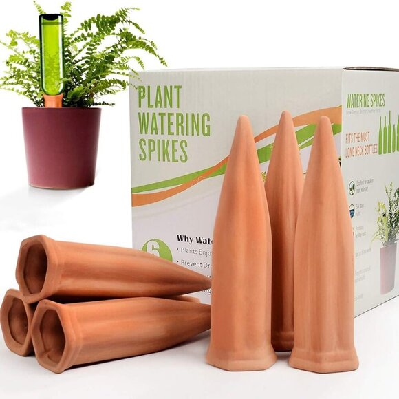 Ceramic Plant Waterer Set of 6 Pack Terracotta Self Watering Spikes,Wine Bottle - Picture 1 of 8